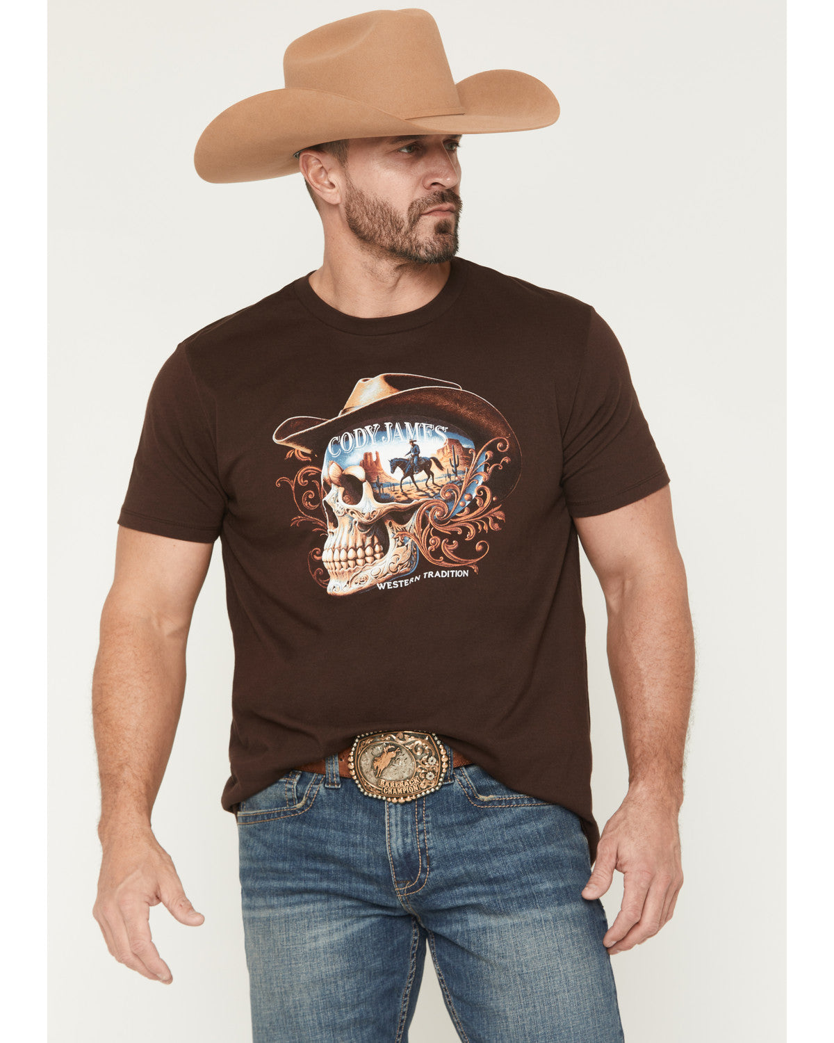 Men's Scenic Skull Head Short Sleeve Graphic T-Shirt Dark Brown