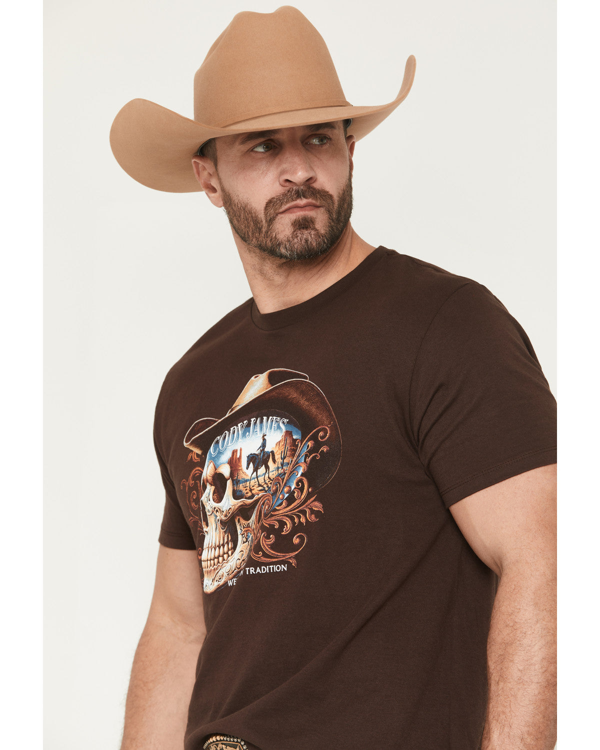 Men's Scenic Skull Head Short Sleeve Graphic T-Shirt Dark Brown