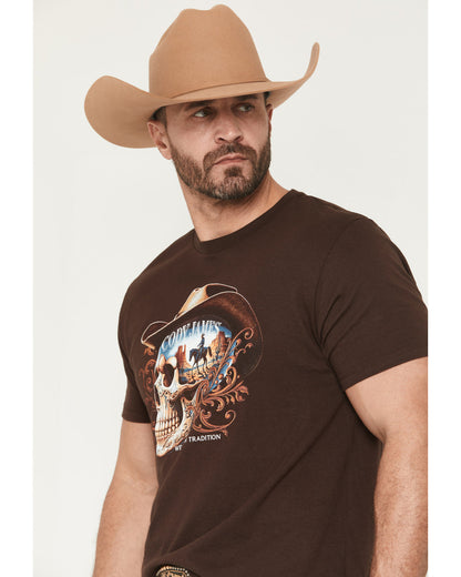 Men's Scenic Skull Head Short Sleeve Graphic T-Shirt Dark Brown