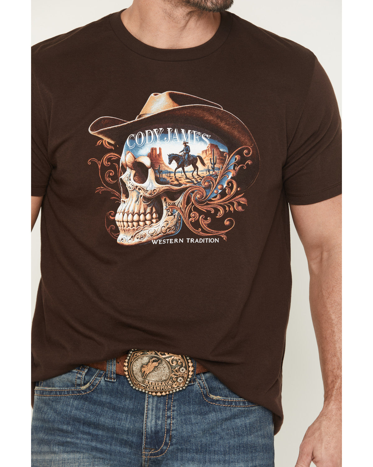 Men's Scenic Skull Head Short Sleeve Graphic T-Shirt Dark Brown