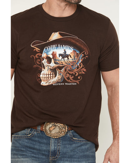 Men's Scenic Skull Head Short Sleeve Graphic T-Shirt Dark Brown