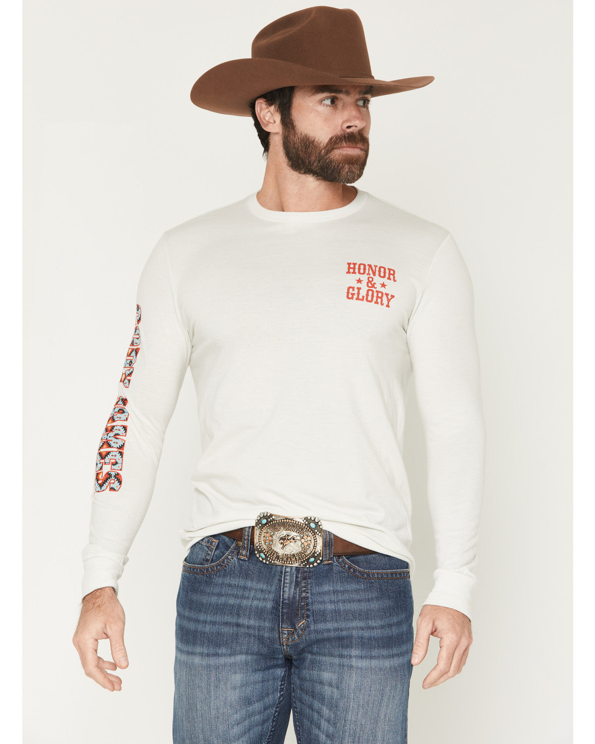 Men's Southwestern Logo Long Sleeve Graphic T-Shirt Cream