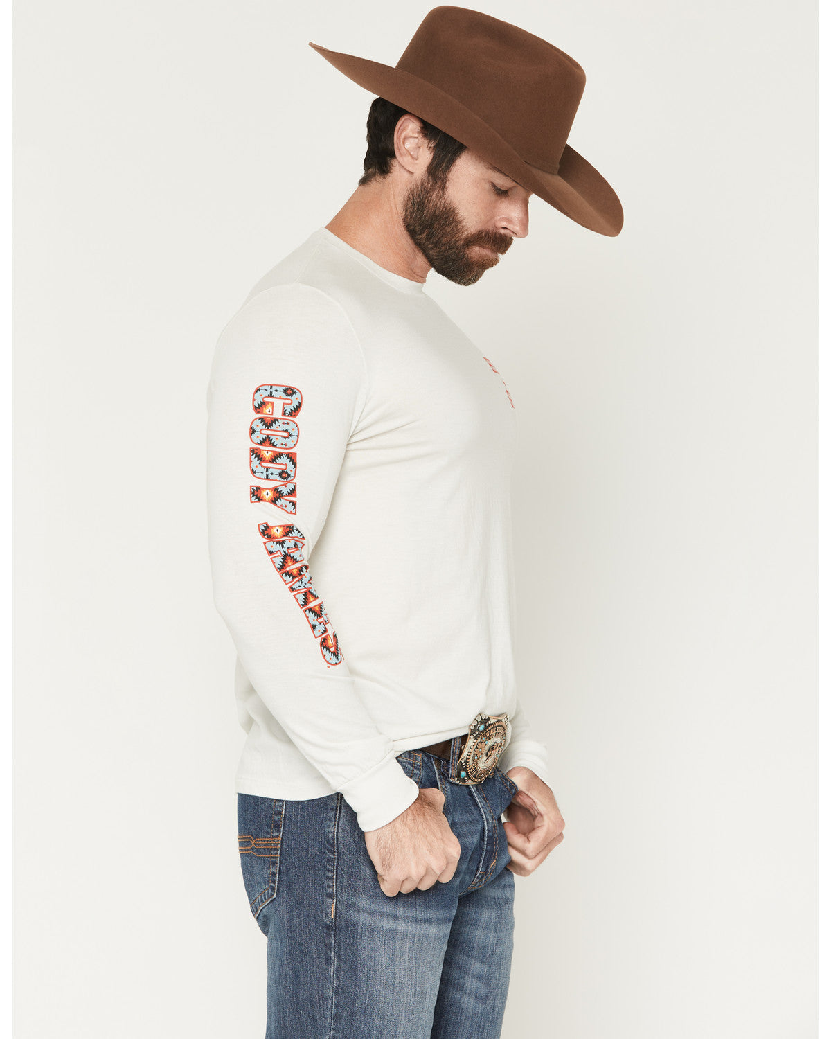 Men's Southwestern Logo Long Sleeve Graphic T-Shirt Cream