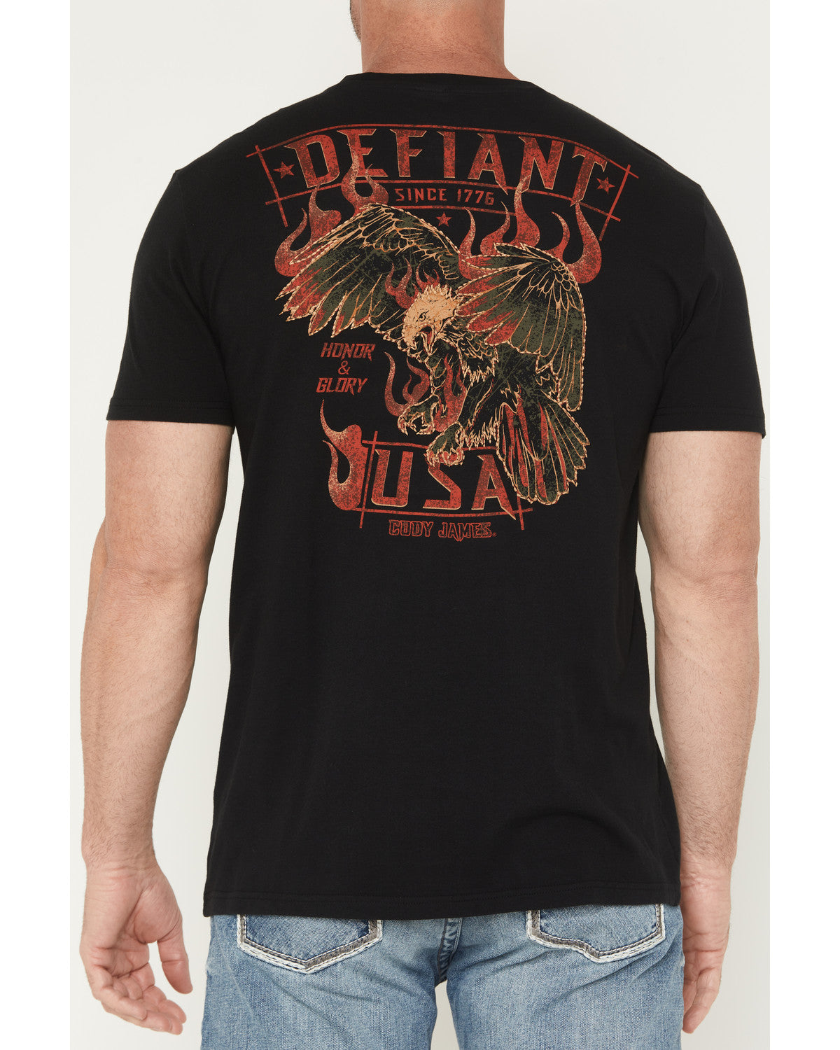 Men's Honor and Glory Eagle Embroidered Short Sleeve Graphi Black