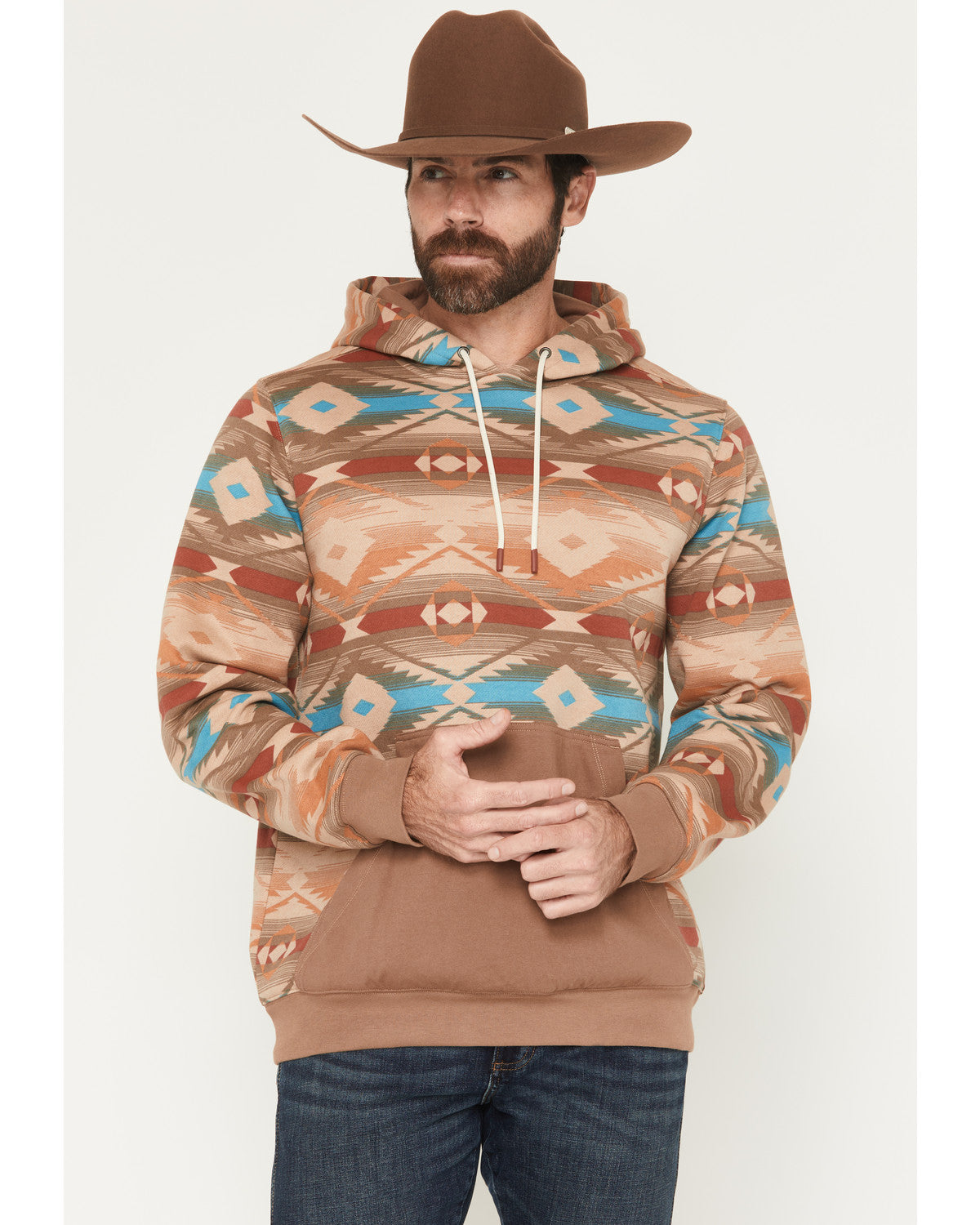 Men's Denver Southwestern Print Hooded Sweatshirt Brown