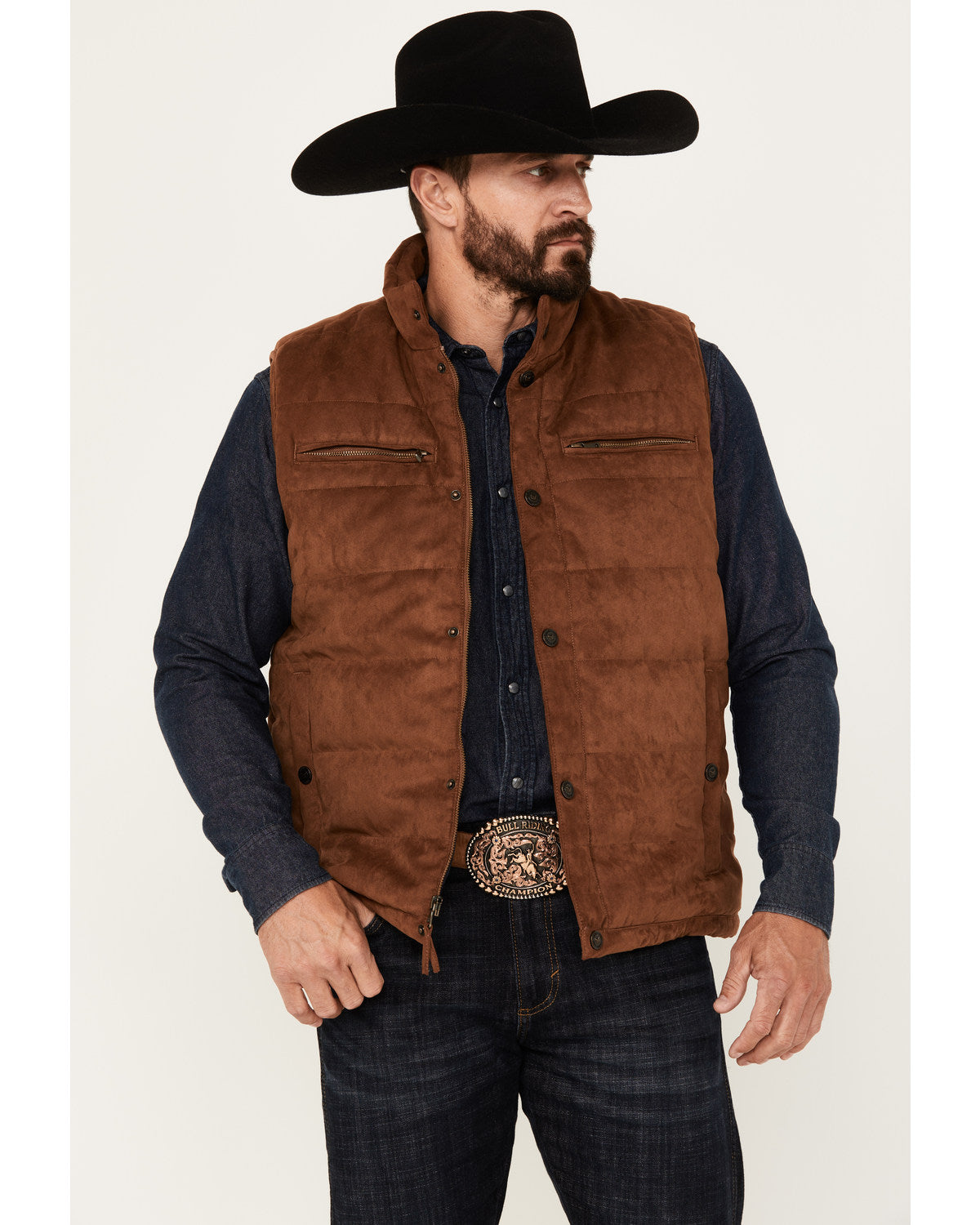 Men's Faux Suede Puffer Vest Camel