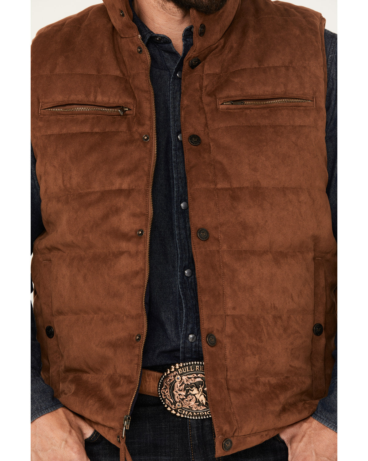 Men's Faux Suede Puffer Vest Camel