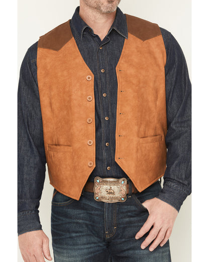 Men's Buckaroo Colorblock Faux Leather Button-Down Vest Tan