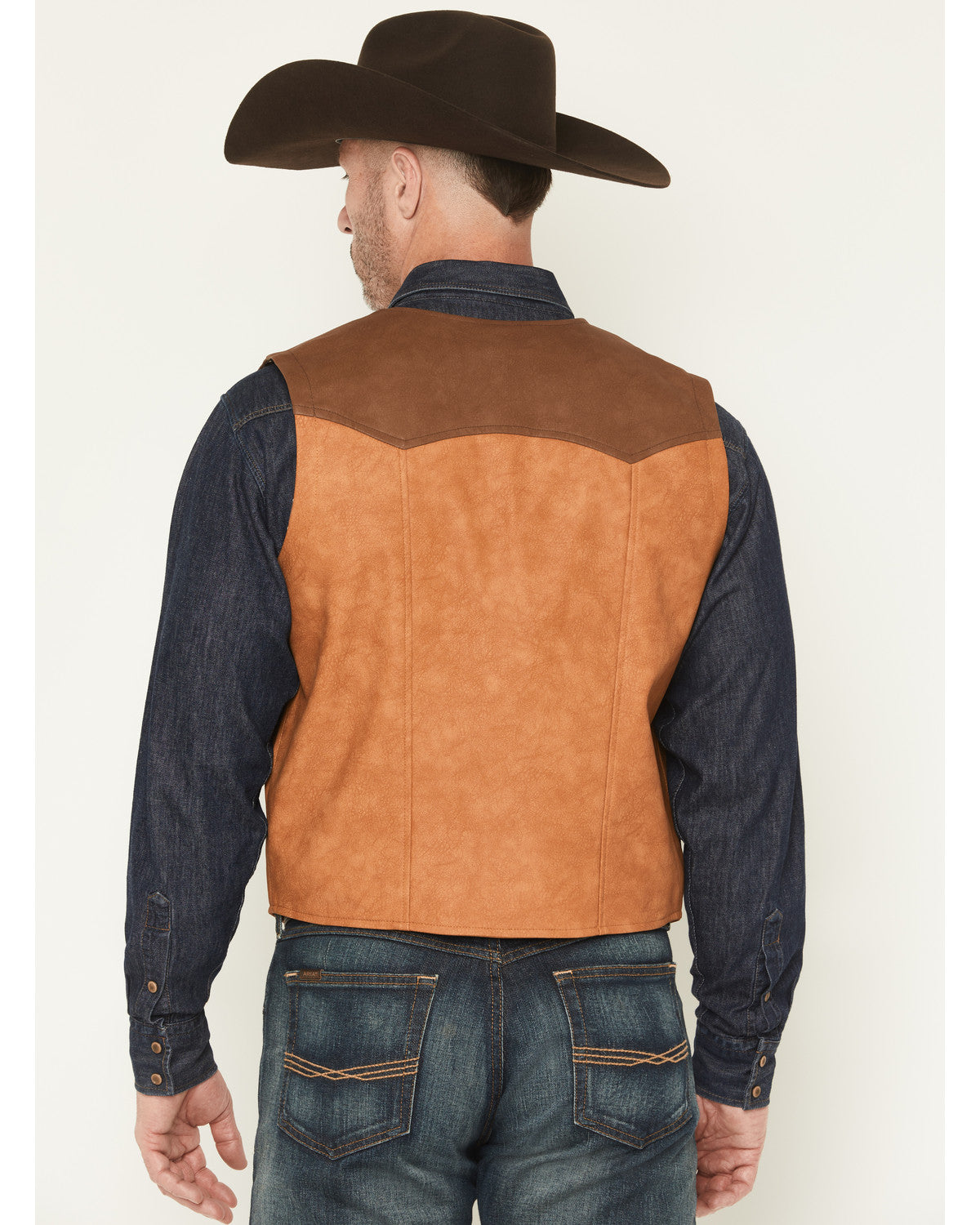 Men's Buckaroo Colorblock Faux Leather Button-Down Vest Tan