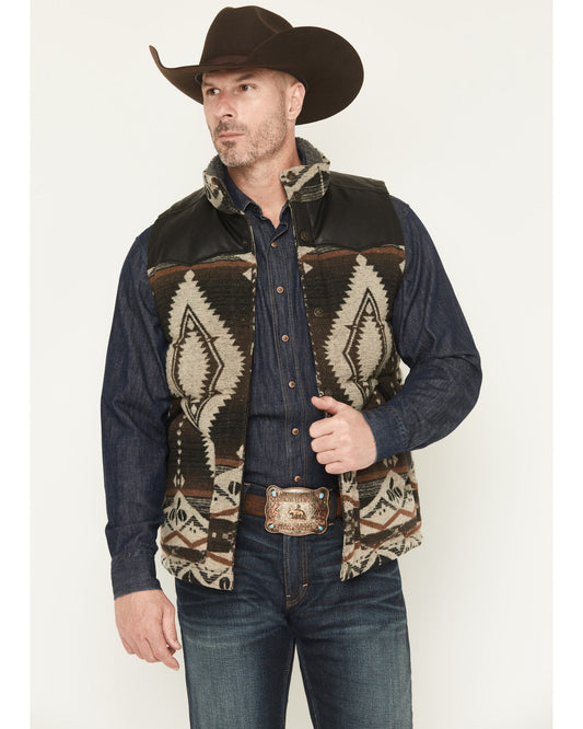 Men's Southwestern Print Flannel Insulated Vest Dark Brown