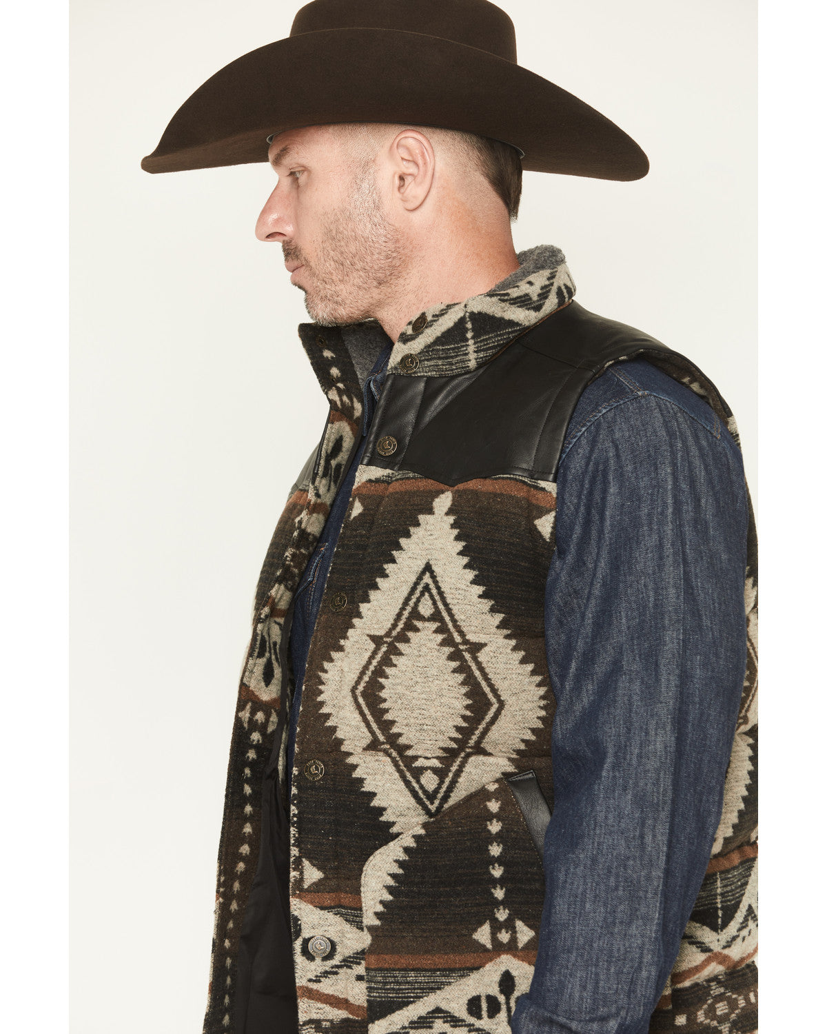 Men's Southwestern Print Flannel Insulated Vest Dark Brown