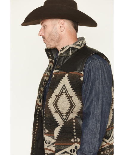 Men's Southwestern Print Flannel Insulated Vest Dark Brown