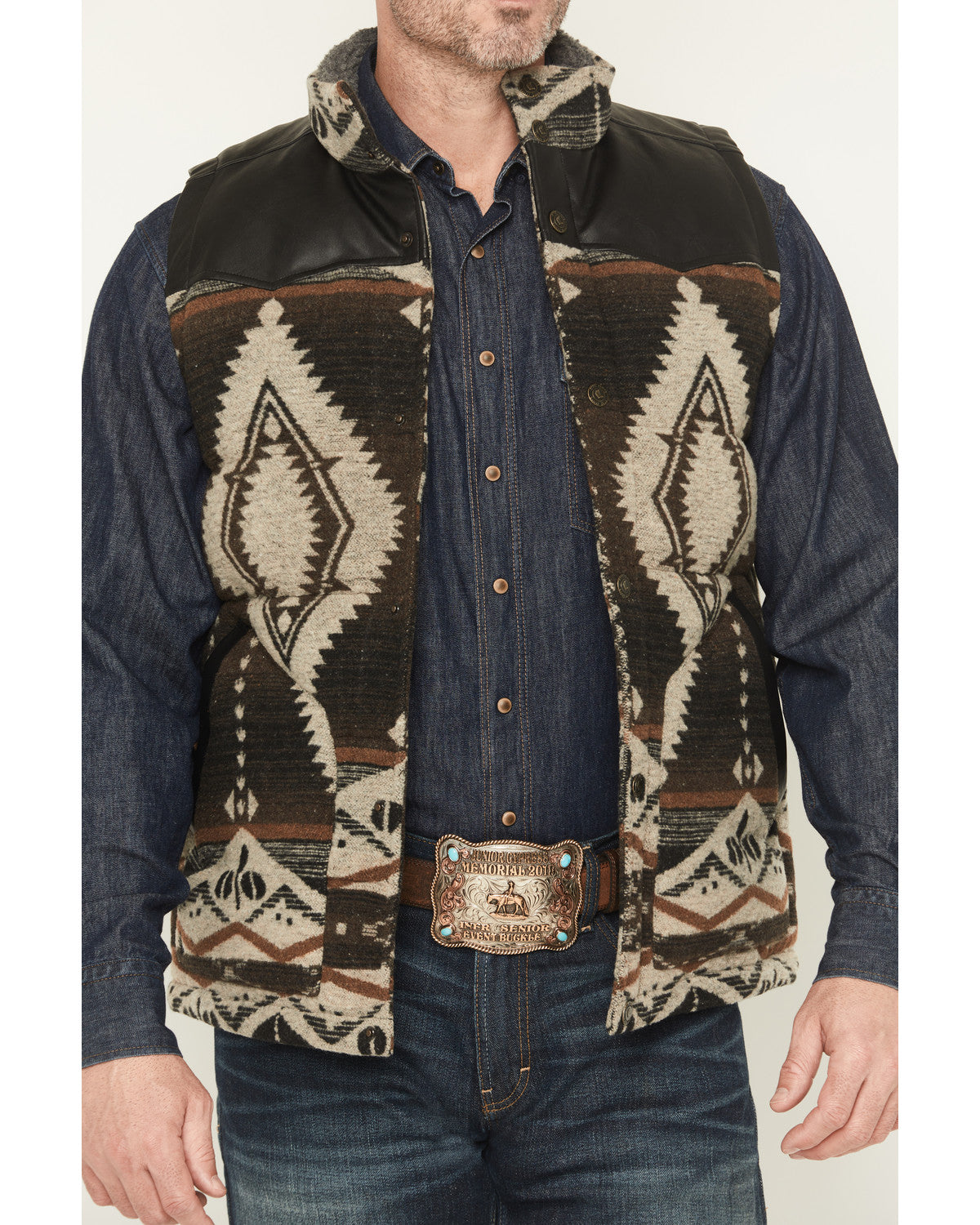 Men's Southwestern Print Flannel Insulated Vest Dark Brown
