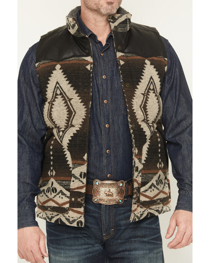 Men's Southwestern Print Flannel Insulated Vest Dark Brown
