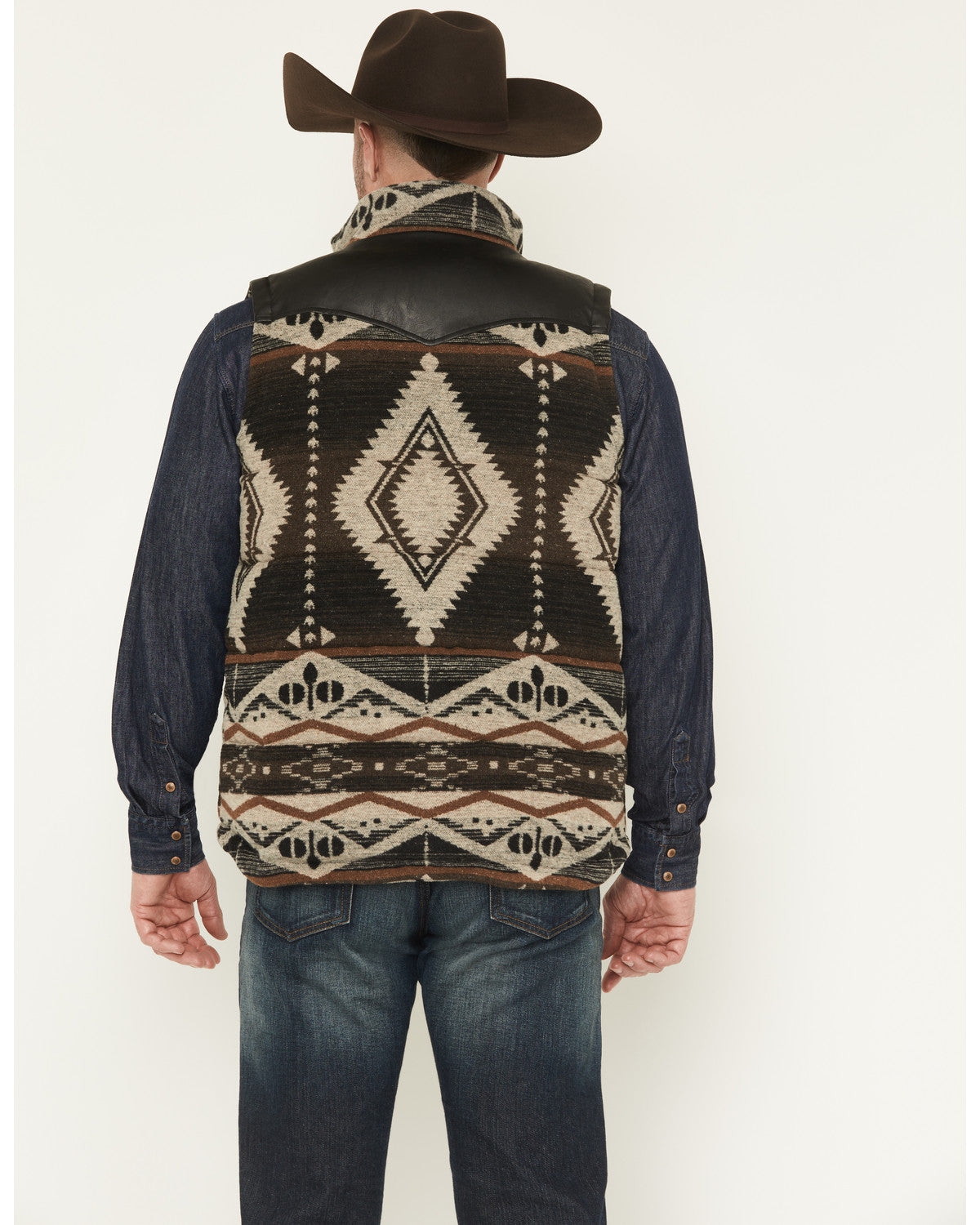 Men's Southwestern Print Flannel Insulated Vest Dark Brown