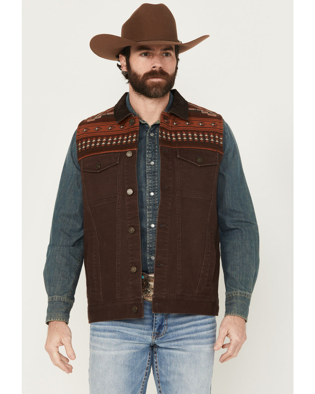 Men's Iroquois Southwestern Trucker Vest Brown