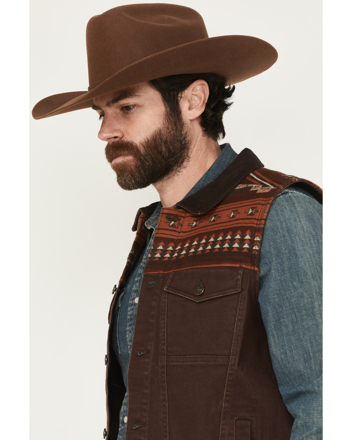 Men's Iroquois Southwestern Trucker Vest Brown