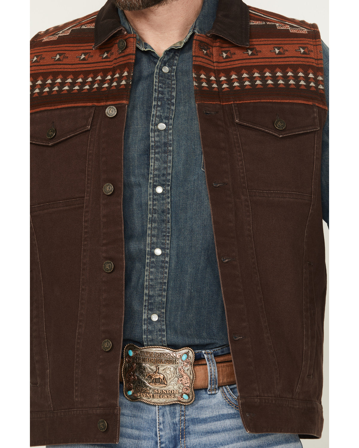 Men's Iroquois Southwestern Trucker Vest Brown
