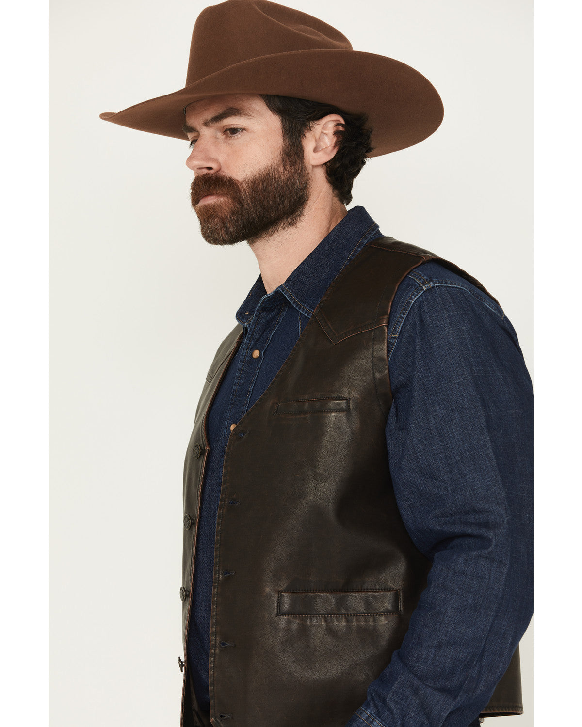 Men's Durango Button-Down Faux Leather Vest Brown