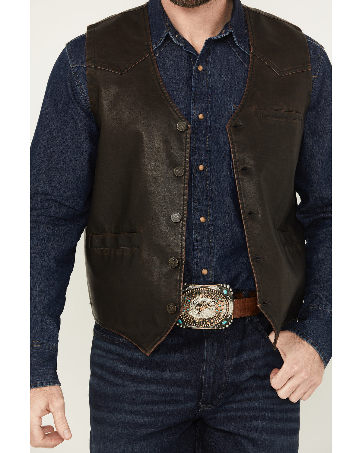 Men's Durango Button-Down Faux Leather Vest Brown