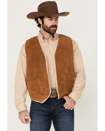 Men's Sherpa Lined Suede Snap Vest Russett