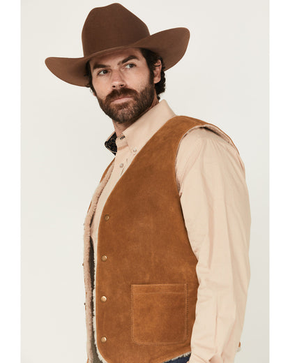 Men's Sherpa Lined Suede Snap Vest Russett