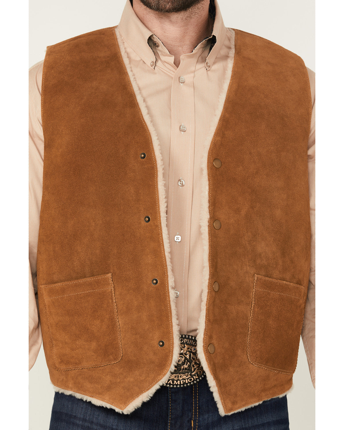 Men's Sherpa Lined Suede Snap Vest Russett