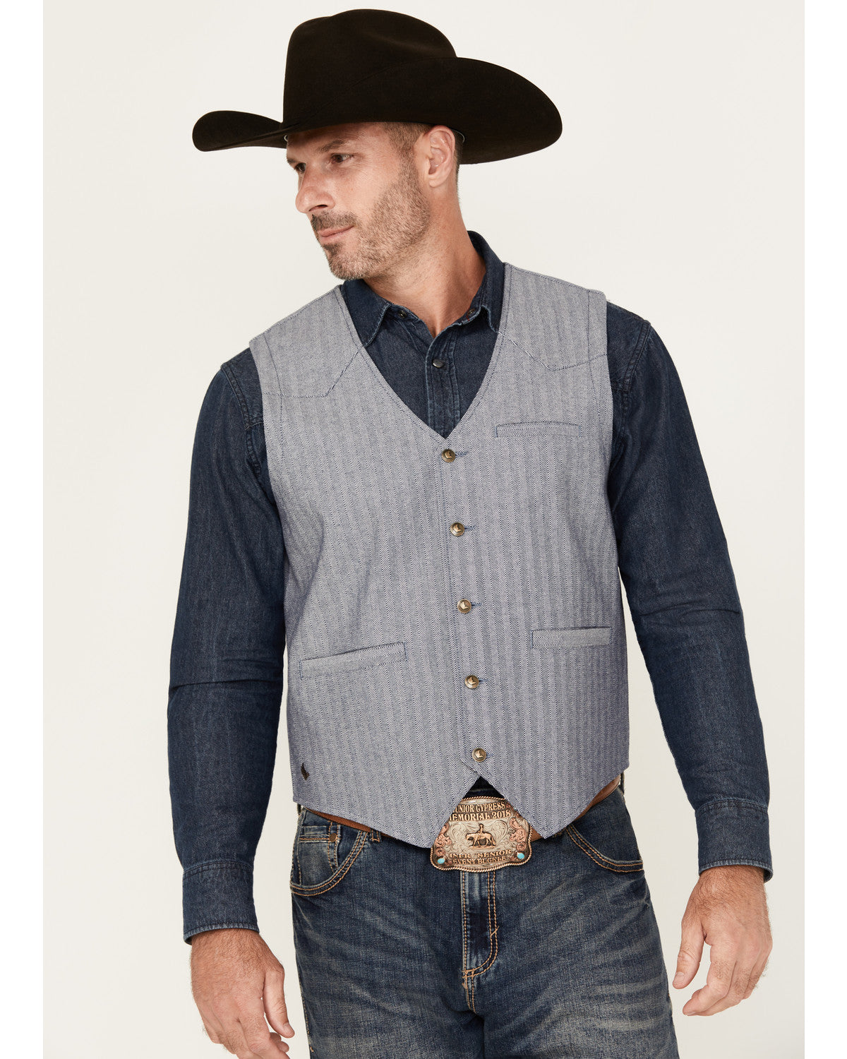 Men's St Louis Herringbone Vest Dark Blue