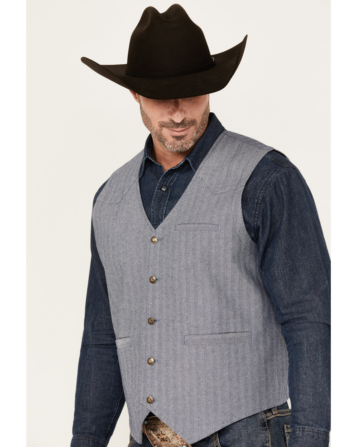 Men's St Louis Herringbone Vest Dark Blue