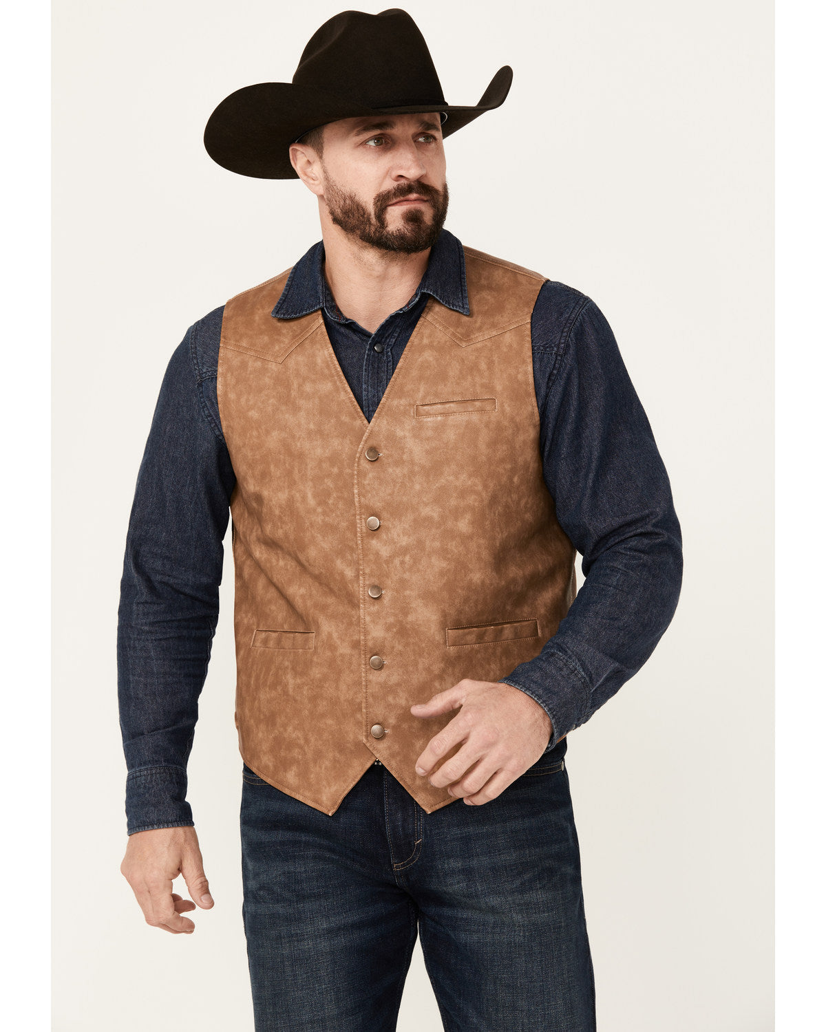 Men's Hoof Print Faux Leather Vest Tan