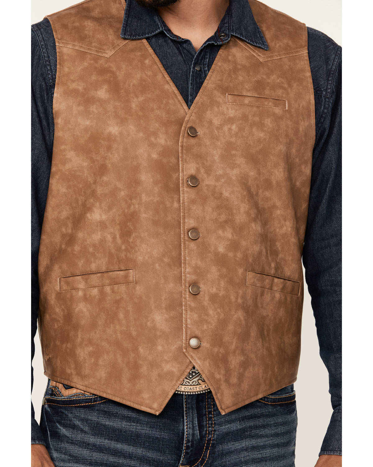 Men's Hoof Print Faux Leather Vest Tan