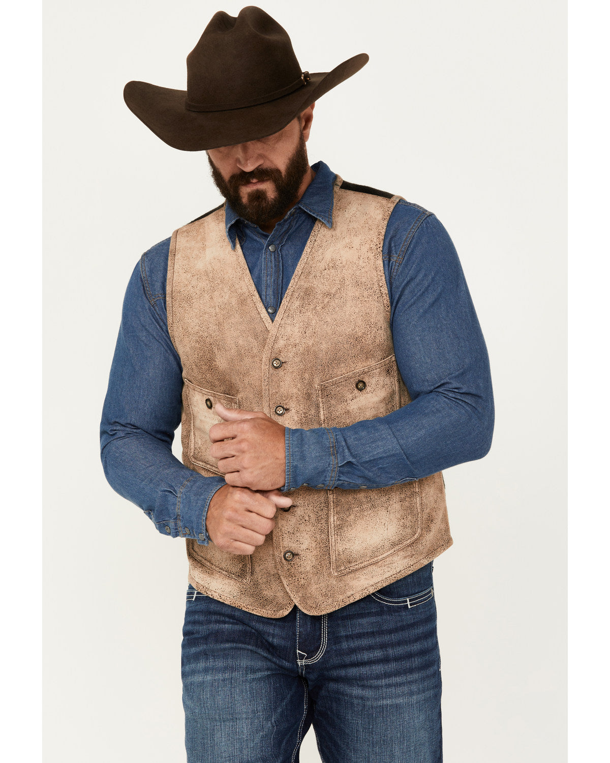 Men's White Buffalo Suede Vest Tan