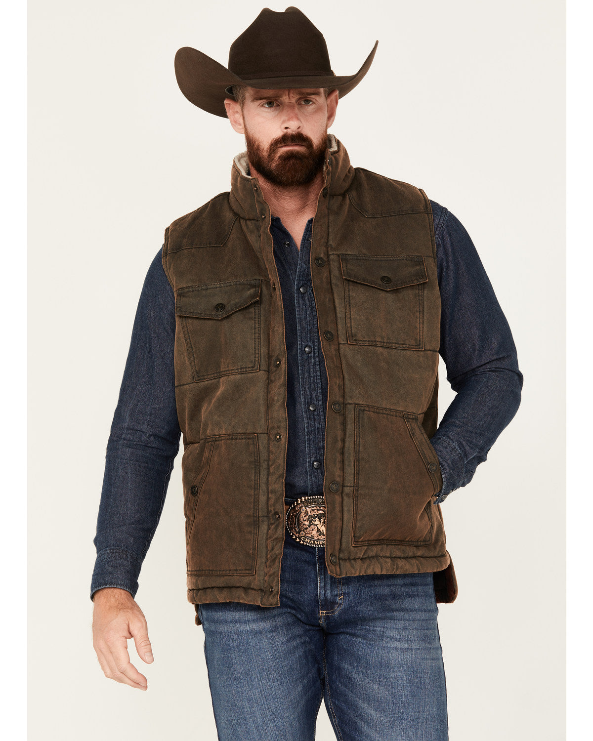 Men's Oil Slick Snap Vest Brown