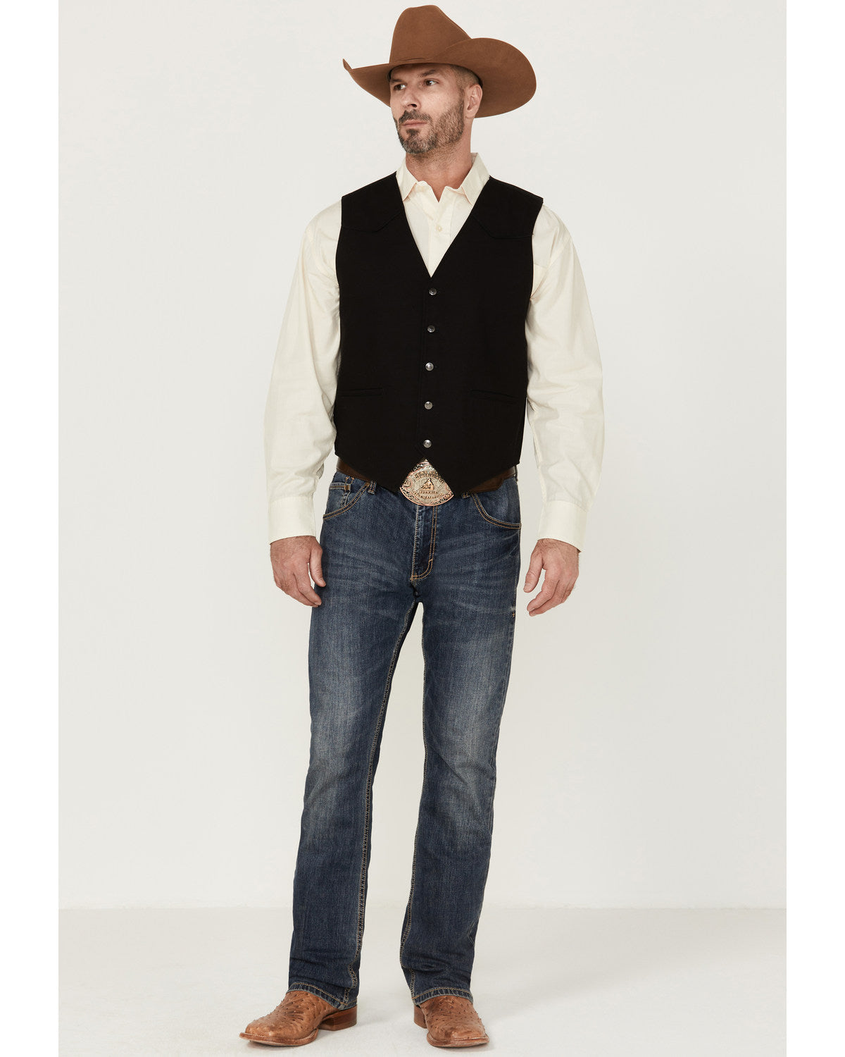Men's Highlands Slub Button-Front Western Vest Black