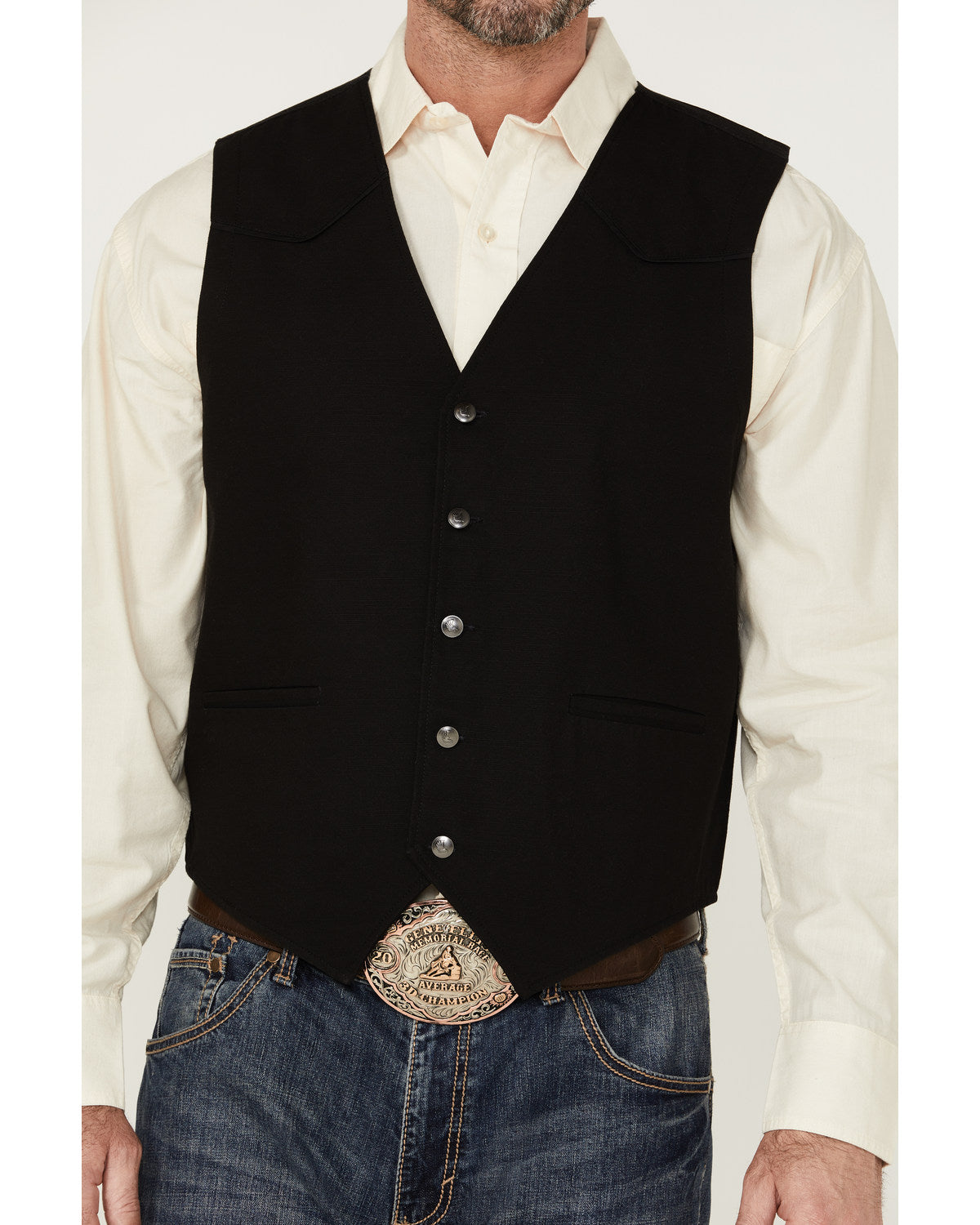 Men's Highlands Slub Button-Front Western Vest Black