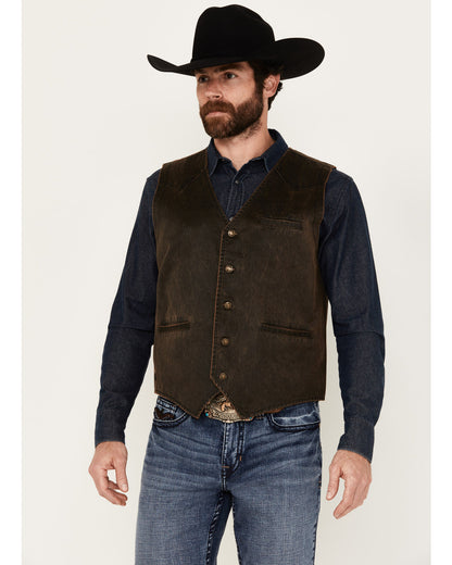 Men's Pancho Villa Oilskin Button-Front Western Vest Brown