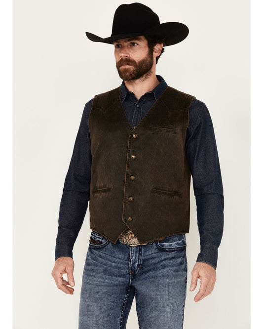Men's Pancho Villa Oilskin Button-Front Western Vest Brown
