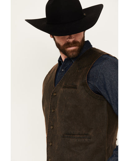 Men's Pancho Villa Oilskin Button-Front Western Vest Brown