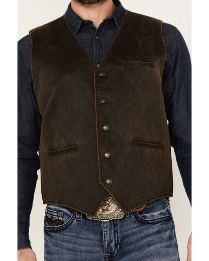 Men's Pancho Villa Oilskin Button-Front Western Vest Brown