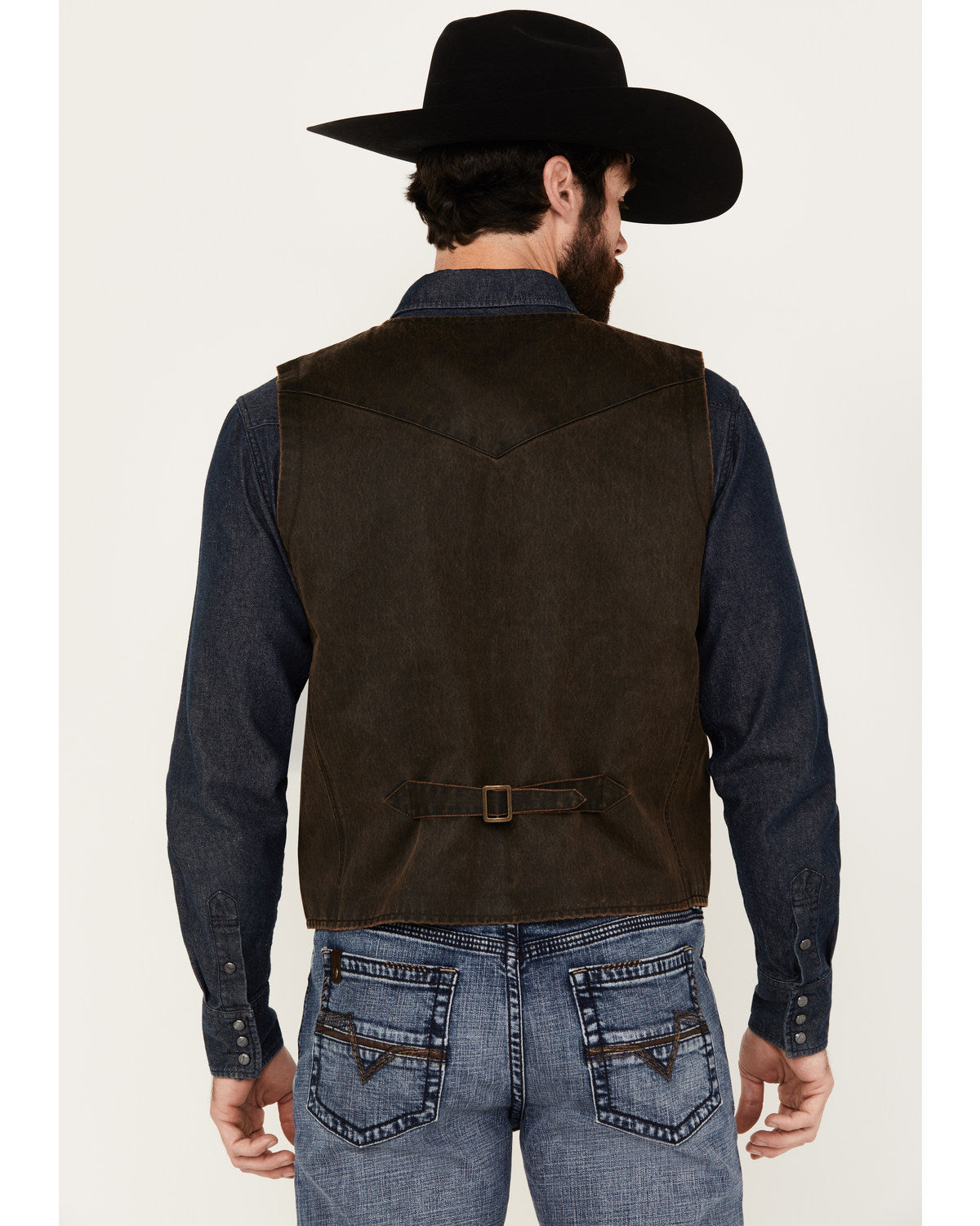 Men's Pancho Villa Oilskin Button-Front Western Vest Brown