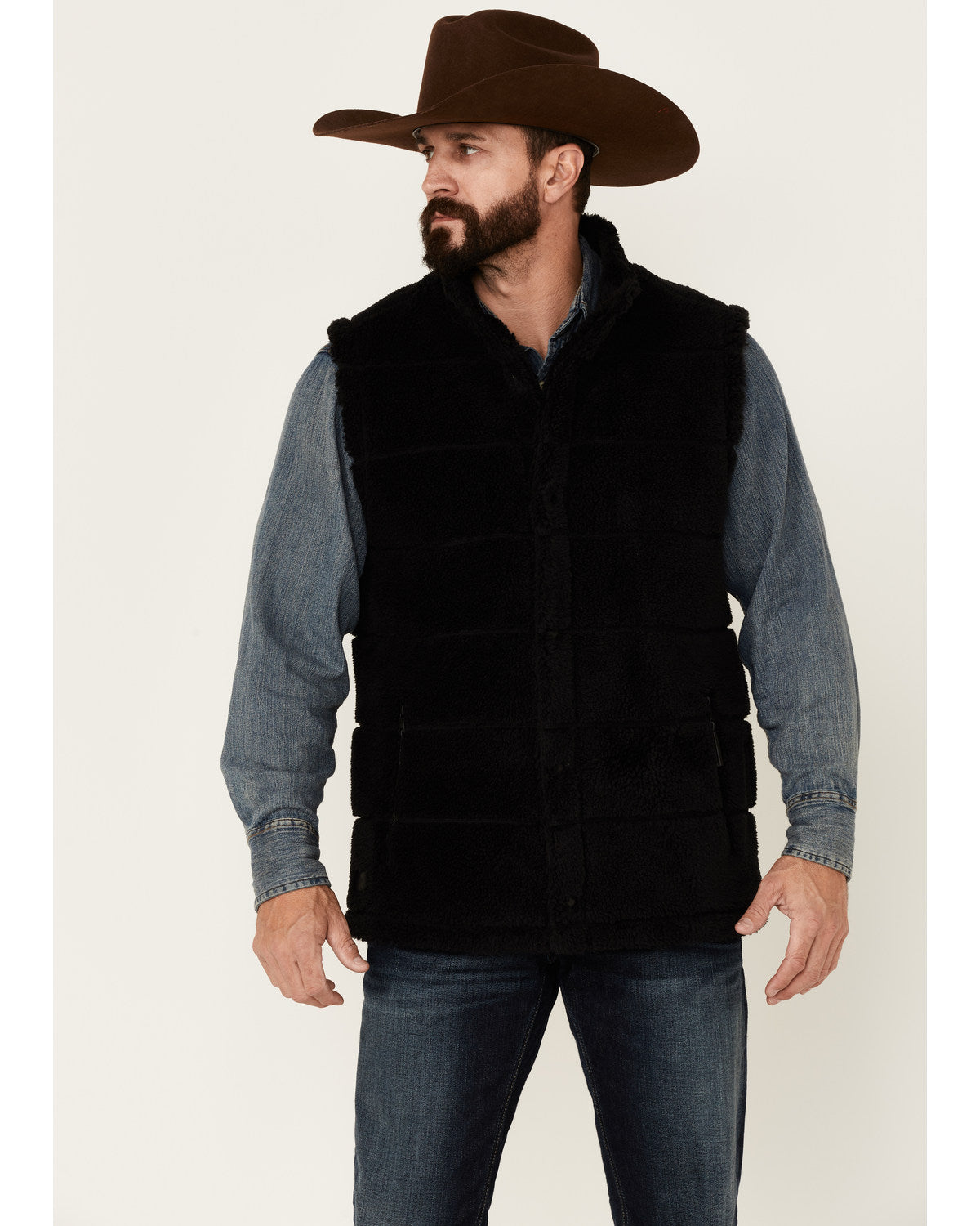 Men's Mesa Quilted Snap-Front Sherpa Vest Black