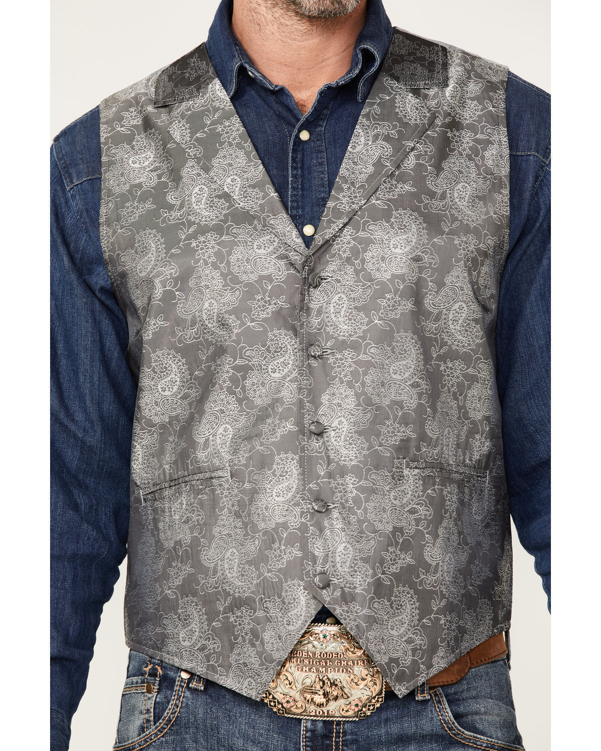Men's Regal Paisley Print Vest Silver