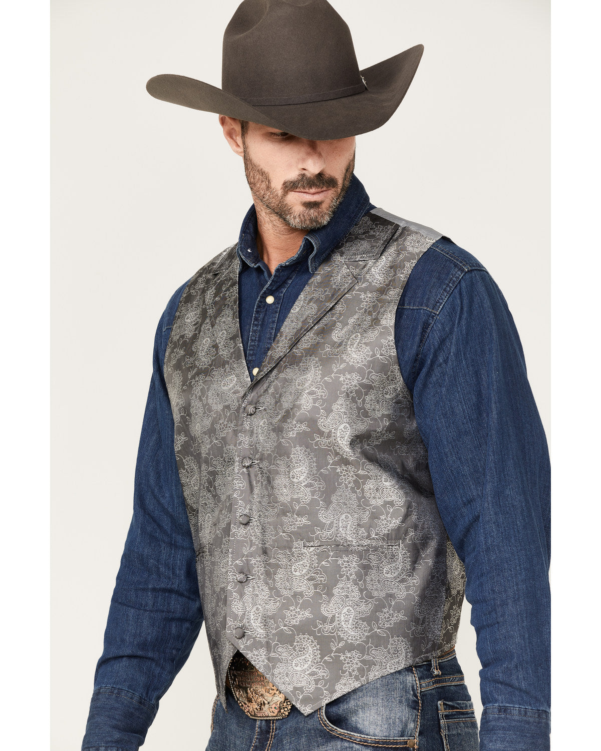 Men's Regal Paisley Print Vest Silver