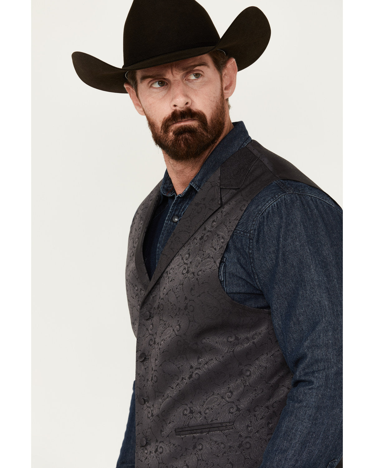 Men's Nashville Paisley Print Dress Vest Dark Grey