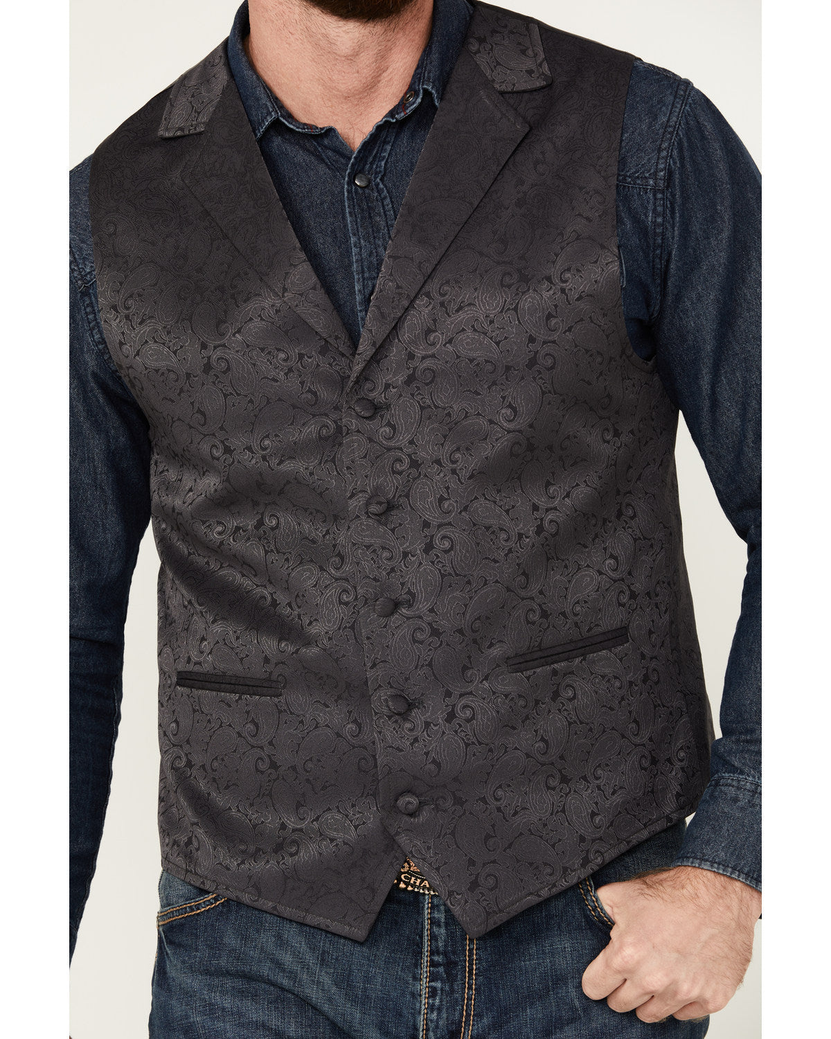 Men's Nashville Paisley Print Dress Vest Dark Grey