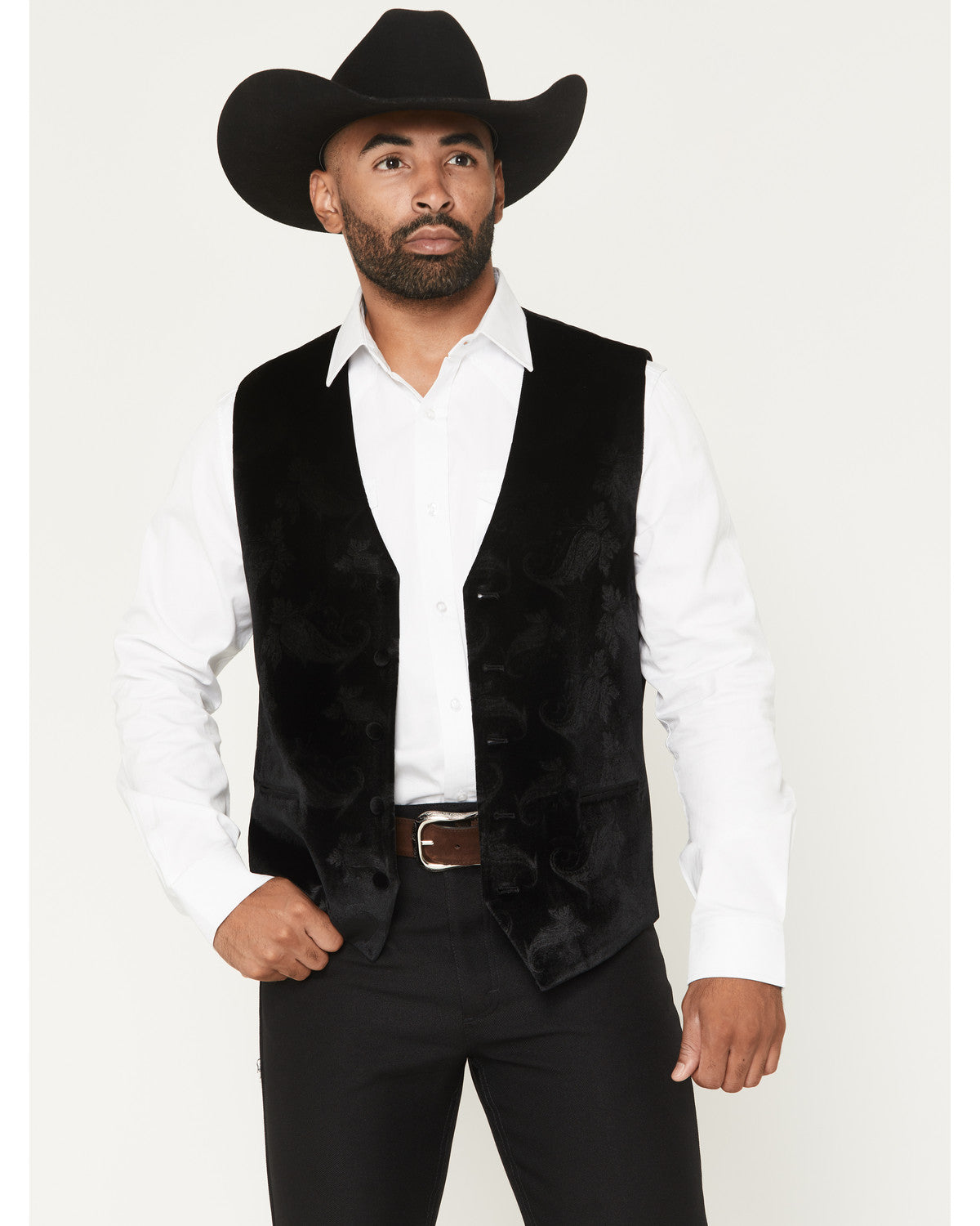 Men's Velvet Paisley Print Western Dress Vest Black