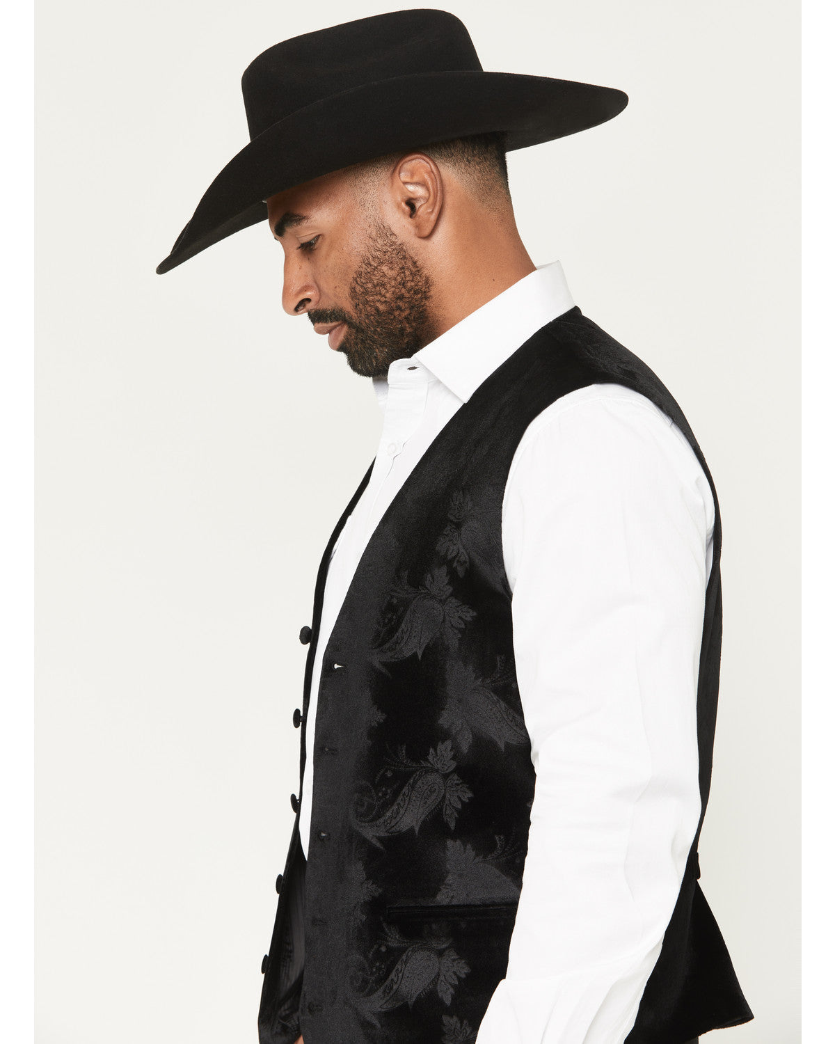 Men's Velvet Paisley Print Western Dress Vest Black