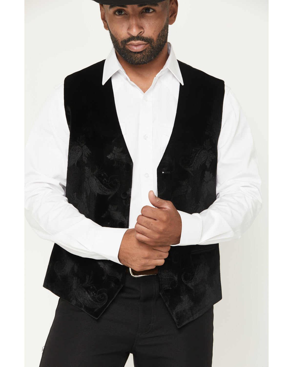 Men's Velvet Paisley Print Western Dress Vest Black