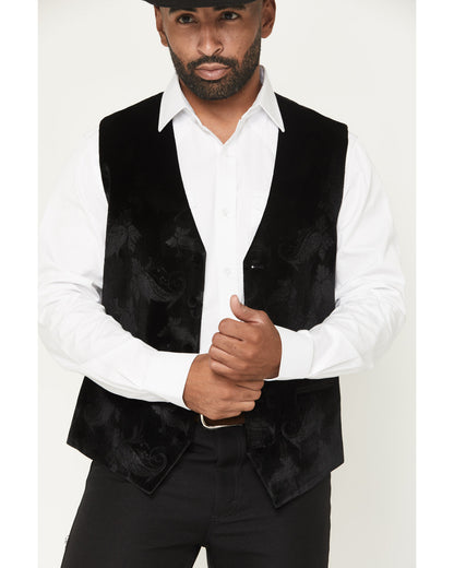 Men's Velvet Paisley Print Western Dress Vest Black