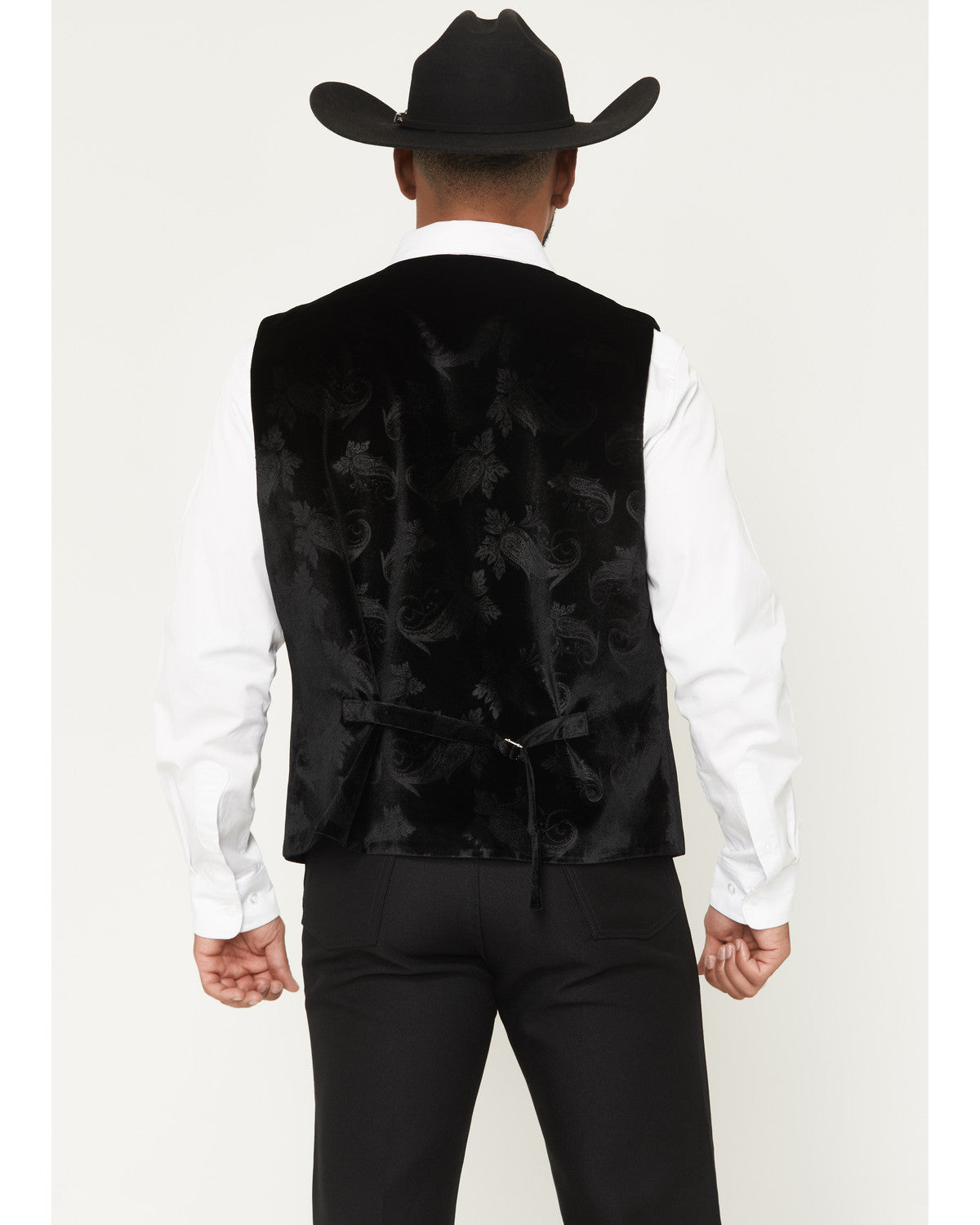 Men's Velvet Paisley Print Western Dress Vest Black